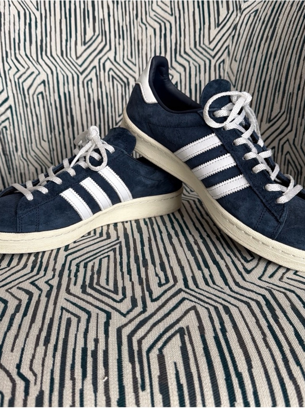 adidas Men’s Navy Suede Sneakers with White Stripes